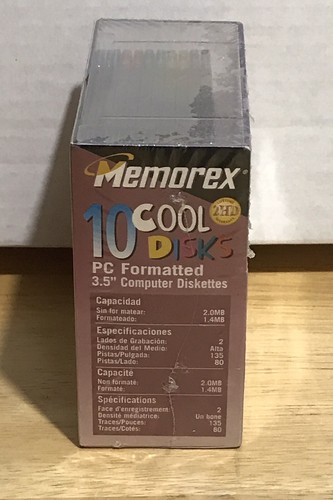 Nuovi Sigillati Memorex Cool Disks Confezione da 10 1.4 MB PC Formattato 3.5" Floppy Disks - Foto 3 di 6