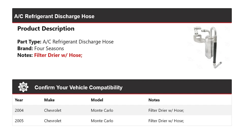 For 2004-2005 Chevrolet Monte Carlo A/C Refrigerant Discharge Hose 4 Seasons - Image 2 of 4