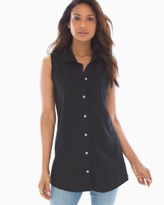 Soma Size Medium Black Sleeveless Button Down Cotton Modal Slub Collar Tunic Top | eBay