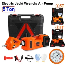 Electric Hydraulic Car Floor Jack 5 Ton 12V w/ Impact Wrench &Tire Inflator Pump