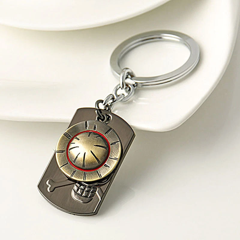 Anime One Piece Luffy Skull Straw Hat Key Chain Double Dog Tags Pendant Key Ring