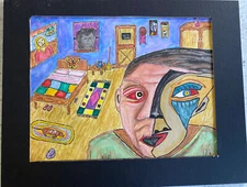 Original Cubist Picasso Wannabe Oil/Acrylic on Paper My Room Outsider Art  #4