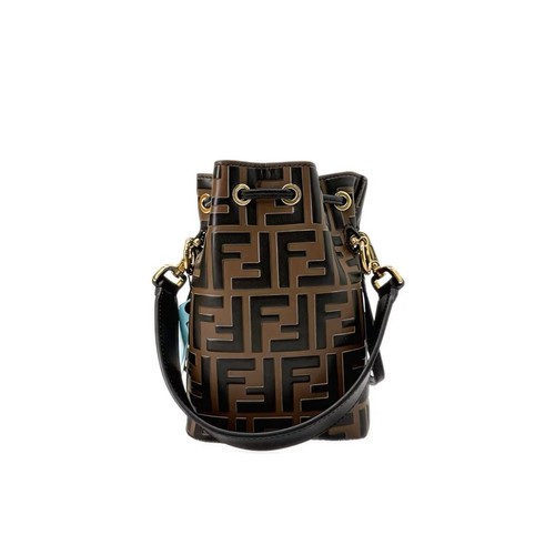 Fendi Bi-Color FF 1974 Embossed Mini Mon Tresor Bucket Bag Maya Black