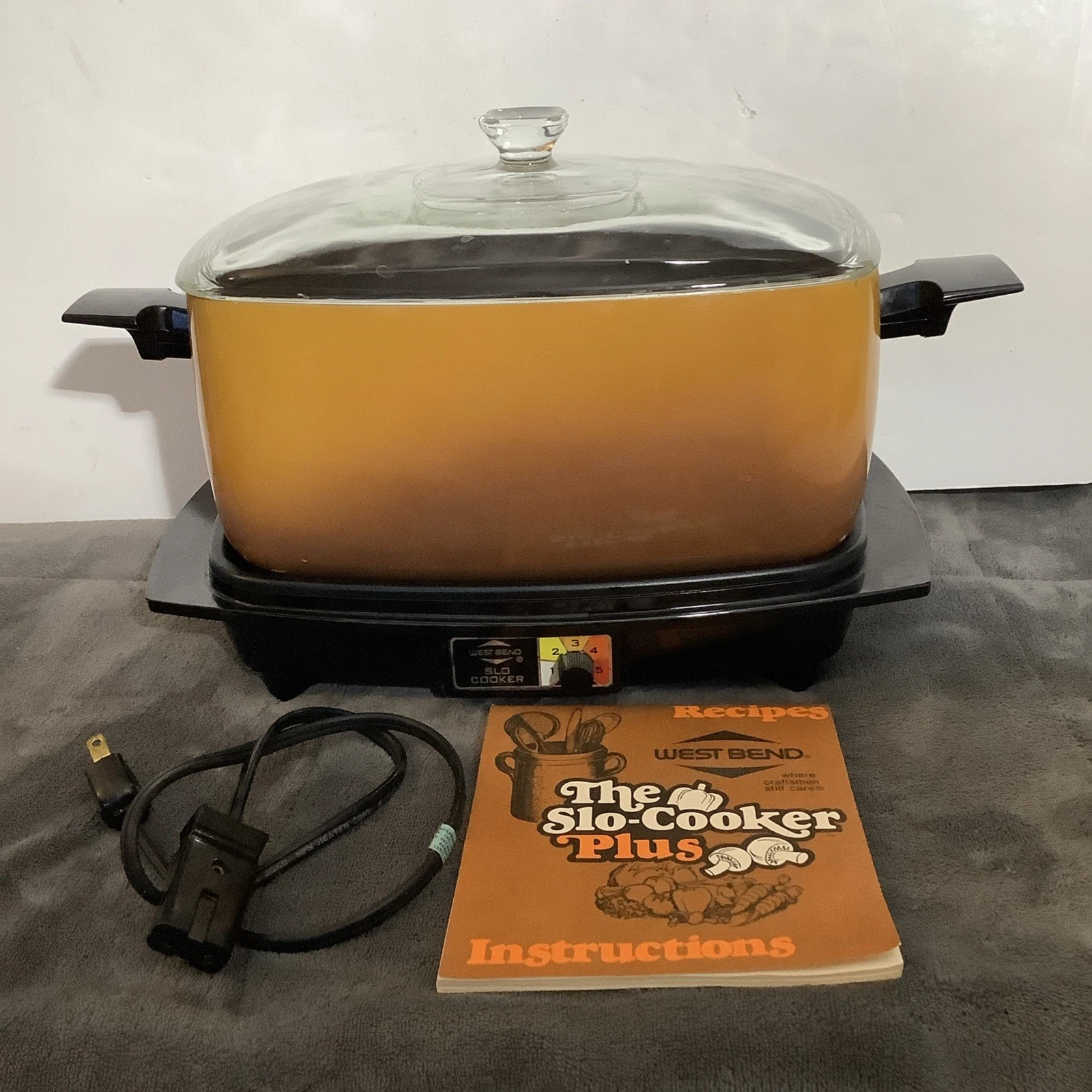 Vtg West Bend 6 Quart Slow Cooker Orange Harvest Pot Lid Cord W Instructions