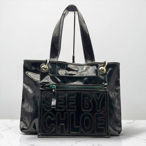 SEE BY CHLOE Tote Bag Black Patent Leather Y2K From Japan