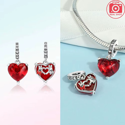 Charms 925 Silber Original Rot Herz Fahrrad Liebe Paar Anhänger Perle passend Armband