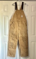 VINTAGE CARHARTT Men's Duck Insulated Bib Overalls Brown Padded Knees XL 40X30