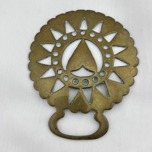 Brass Horse Medallion Antique English Heart Sun Card Suit Stamped Parade Harness - Picture 5 of 7