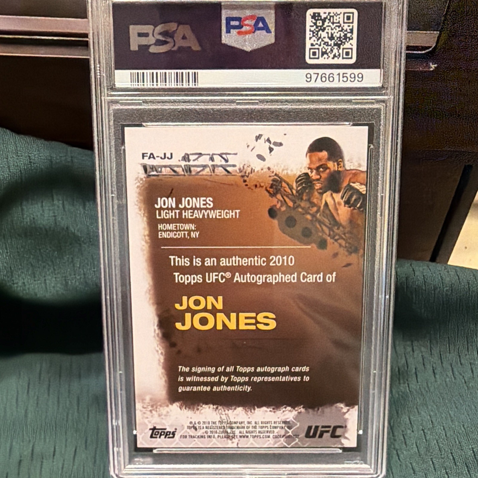 2010 Topps UFC Jon Jones Fighter Autograph #FA-JJ PSA 8 NM-MT Auto Rookie Era view 3