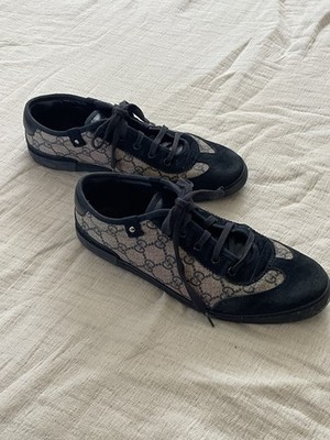 Vintage Gucci GG Supreme Suede Sneakers 39 Italy Black Designer Shoes Authentic