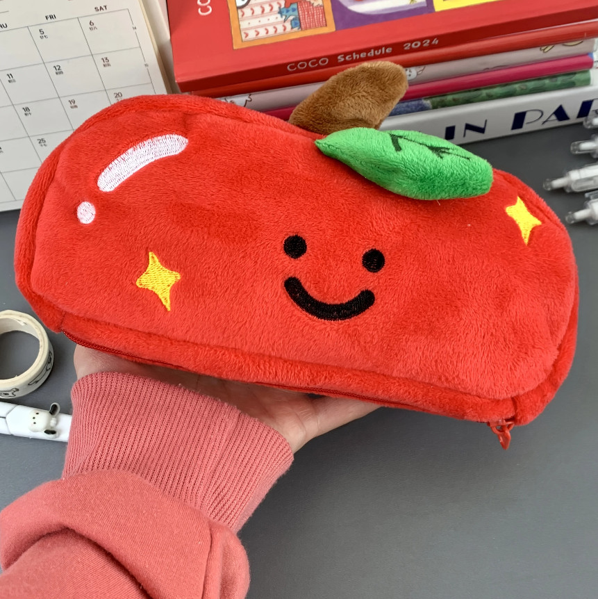 1pc Red Apple Pencil Case Large Capacity Makeup & Pen Storage Bag Gift - NEW