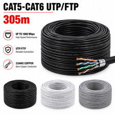 305M RJ45 Cat5e-Cat6 Ethernet Network IN/OUTDOOR FTP UTP Roll Cable Lead Lot UK