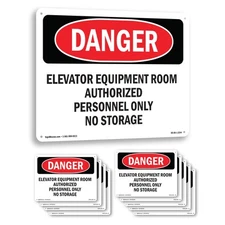 Elevator Equipment Room Authorized Personnel OSHA Danger Sign, Decal 5/10 Pack