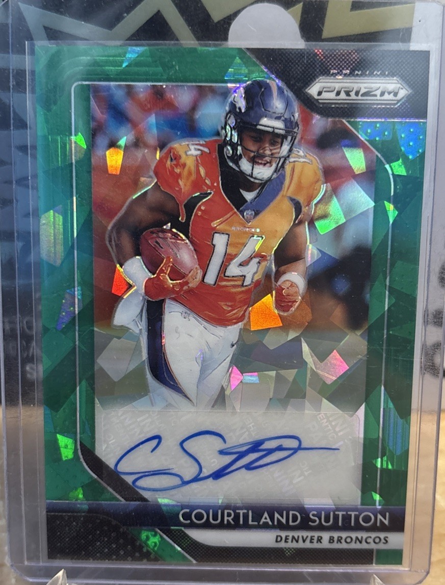COURTLAND SUTTON 2018 PANINI PRIZM #RA-CS ROOKIE AUTO GREEN CRYSTALS RC  /75