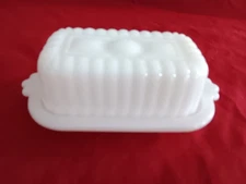 Hazel-Atlas Milk Glass Half Stick Covered Butter Dish