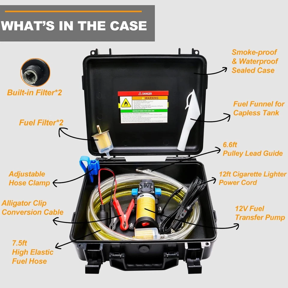 Kit de Bomba de Transferencia de Combustible Steauty 12V, Motor 85 Gal/Hr 70W DC, con Estuche de Transporte Foto 3 de 4