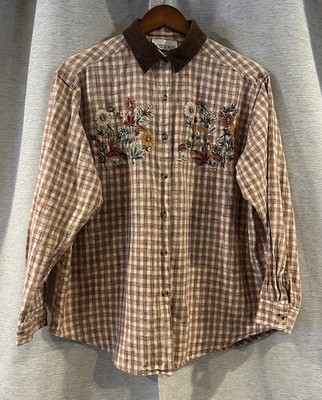 VTG Casey & Max Top Women Large Button Down Cottagecore Cabin Floral Cotton