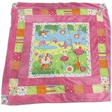 Baby Quilt Blanket Jungle Safari Animals Pink Fleece Flannel Security Handmade