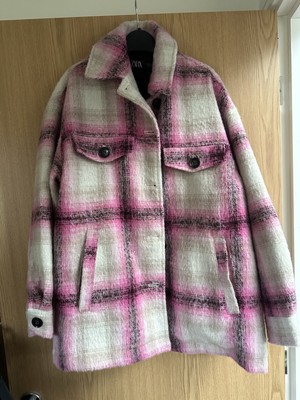 Pink Beige Oversized Jacket Zara Black Check Shacket Shirt long sleeve Size  S UK