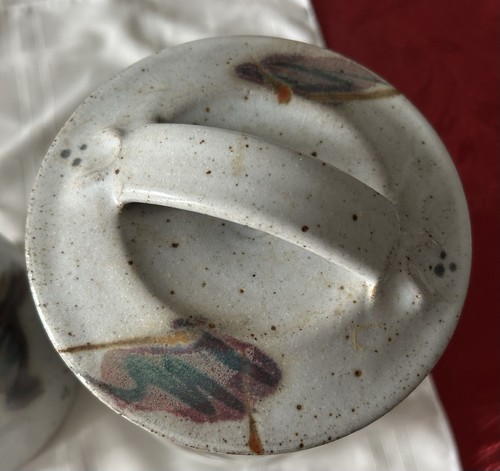 VTG Speckled Handmade Pottery Lidded Canister Set, Signed VM Stoneware Glaze - Picture 13 of 13