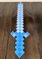 Minecraft Blue Diamond Pixel Light up Sword 24" Flashes Multiple Light Colors