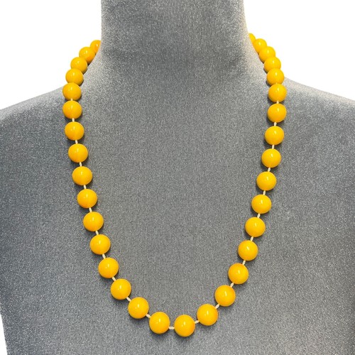 Vintage Yellow Pink Round Beaded Necklace 24" Swirls Boho Spring Easter Summer