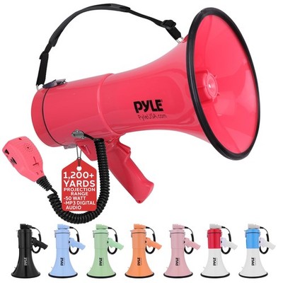 Pyle 50W Megaphone Bullhorn - Portable, Auto Siren & Adjustable Volume (Red)