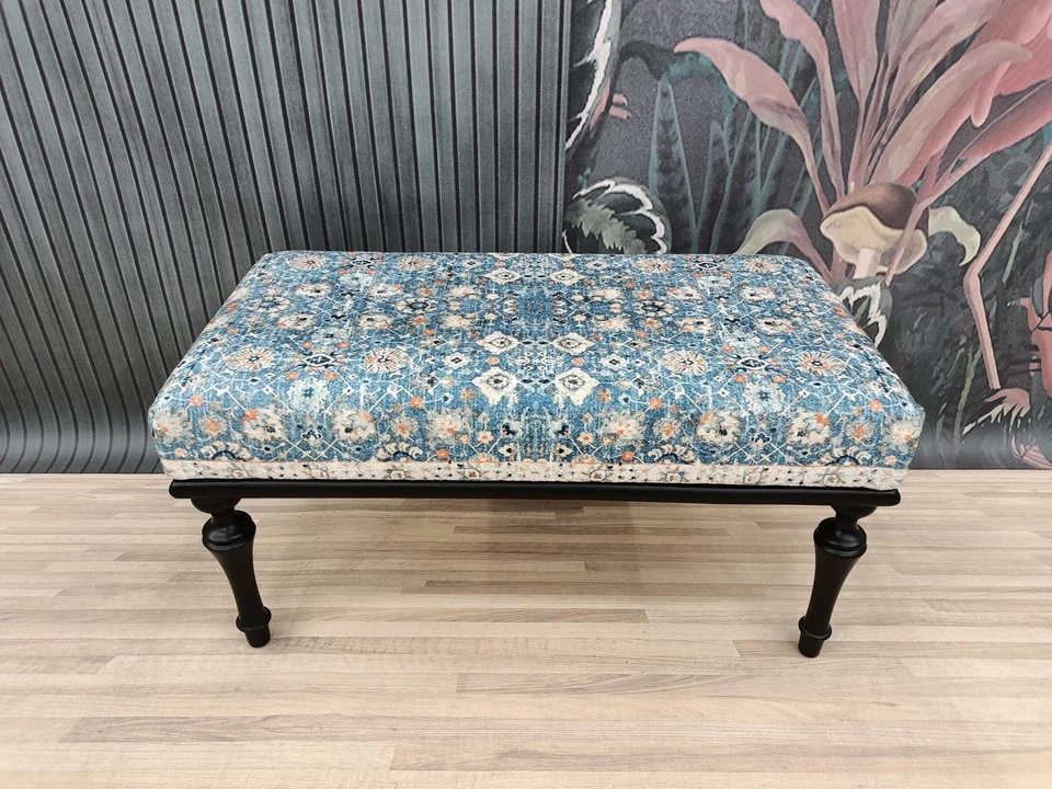 Blue ottoman, Bedroom bench, Pub bench, Bar bench,Dining bench, Vanity bench - Image 4 of 4