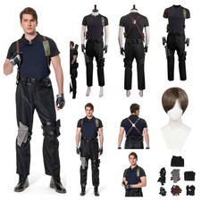 RE4 Leon Scott Kennedy Cosplay Costume Halloween party Leon Black Suit Wig set