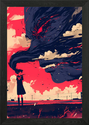 Gerahmtes Wandbild Poster Leinwanddruck Bild Mädchen gegenüber Monster