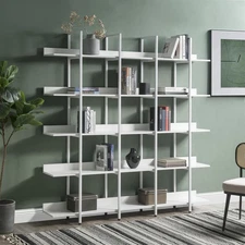 70.87'' Tall Bookcase 5-Tier Metal Frame Industrial Open Display Bookshelf White
