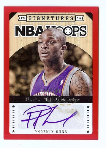 13-14 PANINI HOOPS RED BORDER P.J. TUCKER AUTO AUTOGRAPH #014/100
