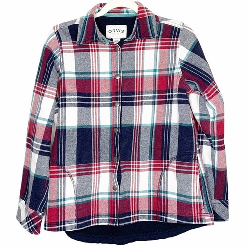ORVIS Red Blue Plaid Fleece Lined Snap 