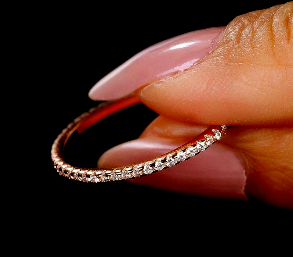 Fascia Eternity Zicron bianca 14 carati in oro rosa - fascia vintage -... - Immagine 2 di 3