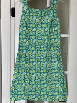 LILLY  PULITZER LIME GREEN & AQUA FLORAL SLEEVELESS SUN DRESS - SZ 2