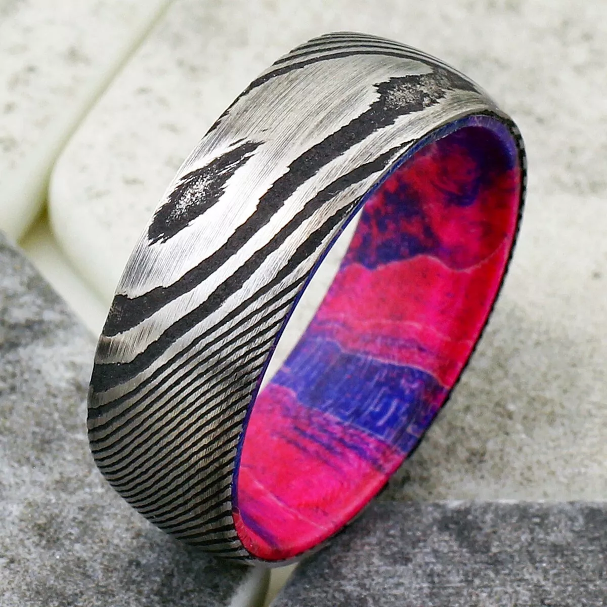 Black damascus on sale steel ring