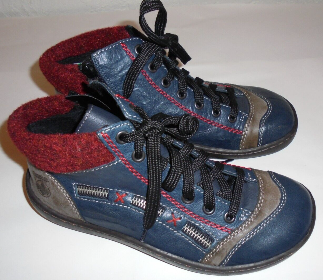 Rieker Felicitas Synthetic Ankle Boots Womens Size 39 Navy Grey Red