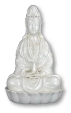 8.5" Fine Porcelain Ceramic Quan Yin Buddha Sitting on a Lotus Statue, Guanyi...