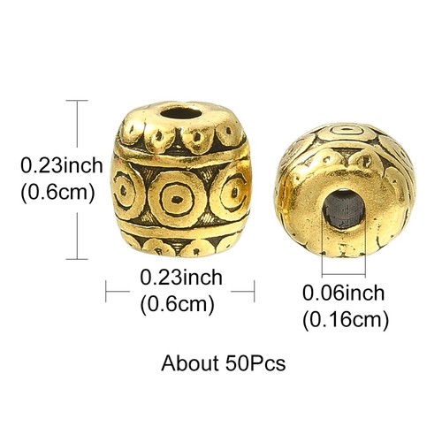 50x Antique Golden Barrel Tibetan Style Alloy Beads Crafts Jewelry Making 6x6mm - Picture 2 of 6