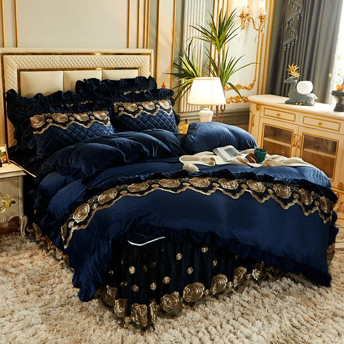 Spitze Samt Bettbezug Set mit 2 Kissenbezügen Doppelbett Queen Bettbezug Weich - Bild 81 von 101