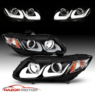 [U Shape LED]For 2012 2013 2014 2015 Honda Civic 2/4Dr Projector BLK Headlights
