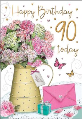 90th Birthday Card Female Pink Flowers Regal Quality NEW
