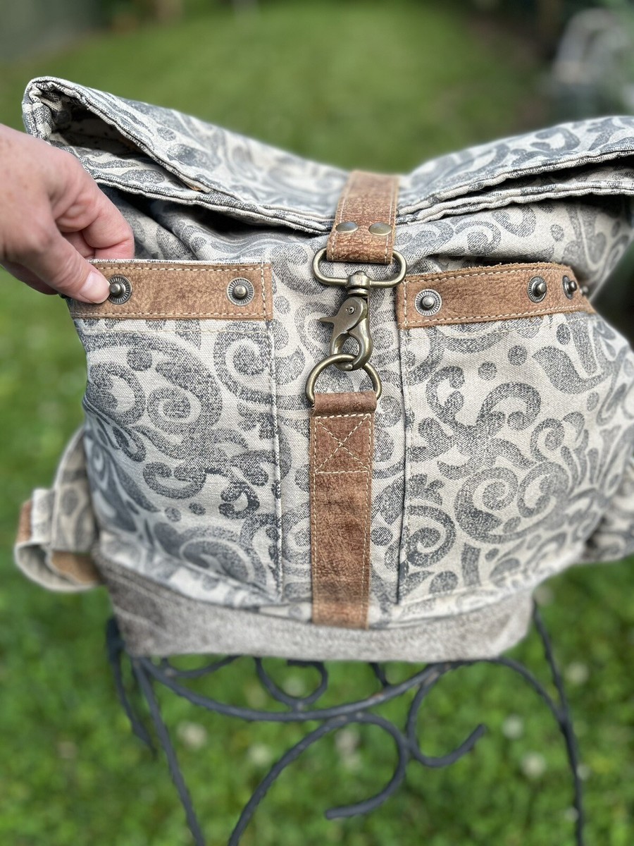 Myra Bag Upcycled Canvas & Cowhide Backpack NWT Funky Style  display picture 2