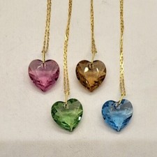 m/w Gold Vermeil Swarovski Crystal Heart Cut 6432 Pendant Necklace; 13 Colors