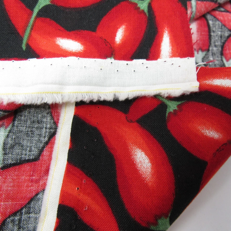 Robert Kaufman Red Chili Pepper Fabric Black & Red 20" x 45" Vintage 1990s #1329 - Image 3 of 4