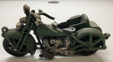 Vintage Cast Iron Motorcycle w/ Sidecar Green Collectible Z4
