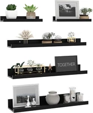 24 Inch Wall Mounted Floating Shelves Set of 5 Black Wood for Bathroom Bedroom