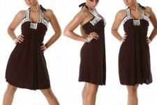 ad lib Sexy Miss Brown Glam Evening Dress With Rhinestone Stones, S/M 34/36