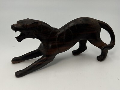 Hand Carved Wooden Black Panther Small Figurine 5'' 