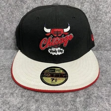 New Era Chicago Bulls New Era 59Fifty Black Red White Fitted Hat Cap Size 7 1/8